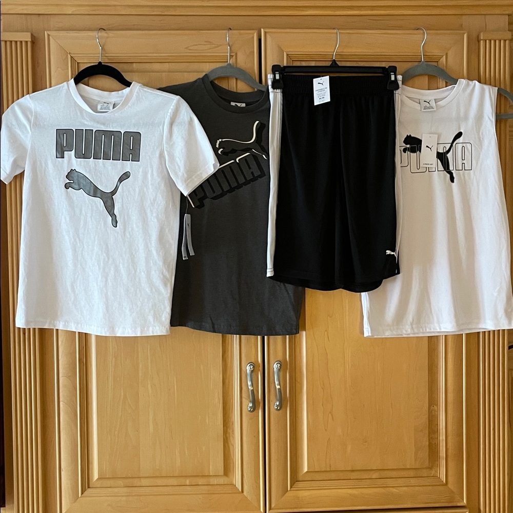 Puma Gray and White Top Set with Black Shorts